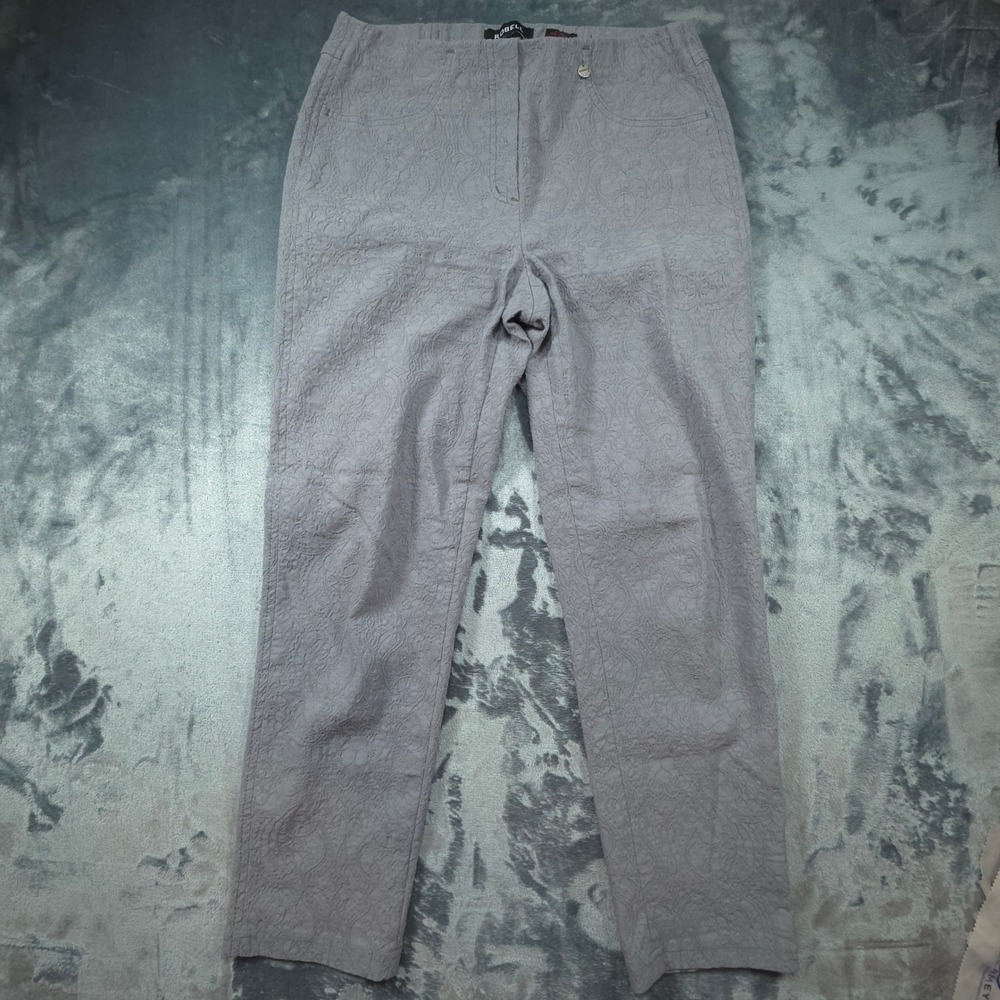 Robell Bella 09 Grey Paisley Jacquard Textured Pull On Ankle Trousers Pants